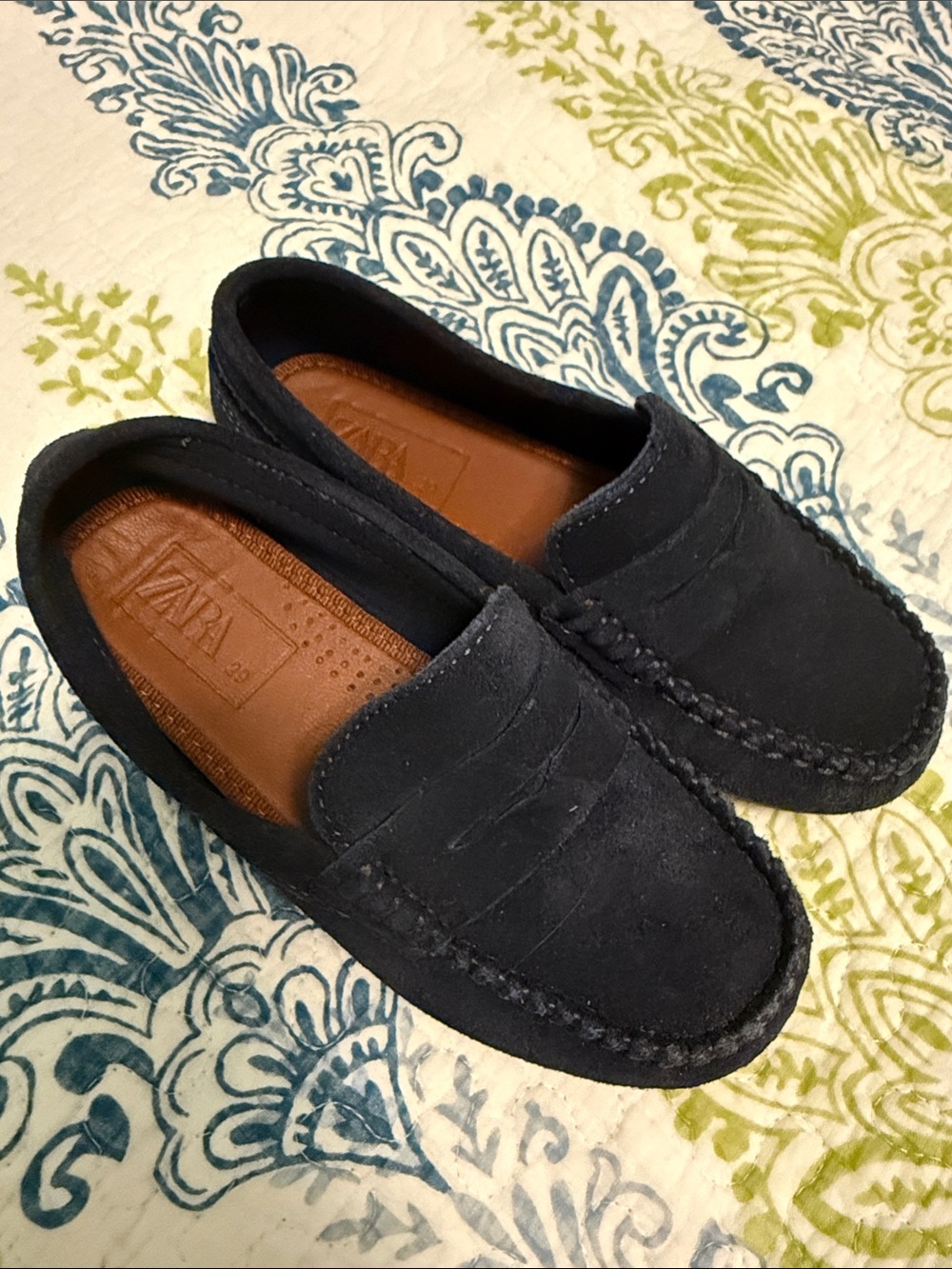 Zara Navy Suede Penny Loafers